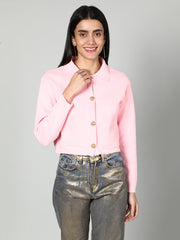 Gaiia Women Solid Woolen Boxy Cardigan