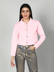 Gaiia Women Solid Woolen Boxy Cardigan