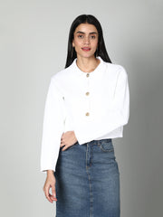 Gaiia Women Solid Woolen Boxy Cardigan