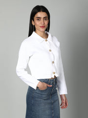 Gaiia Women Solid Woolen Boxy Cardigan