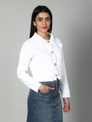 Gaiia Women Solid Woolen Boxy Cardigan