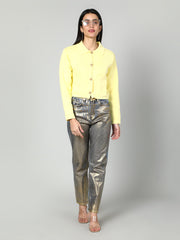 Gaiia Women Solid Woolen Boxy Cardigan