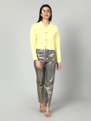 Gaiia Women Solid Woolen Boxy Cardigan