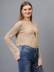 Gaiia Self Design Long Sleeve Top With Button