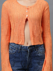 Gaiia Self Design Long Sleeve Top With Button