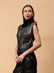 Gaiia Sleeveless High Neck Mettalic Top