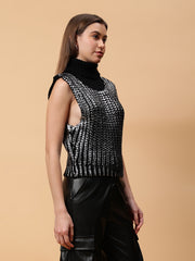 Gaiia Sleeveless High Neck Mettalic Top