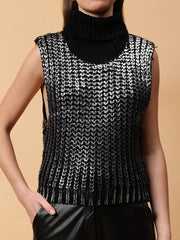 Gaiia Sleeveless High Neck Mettalic Top