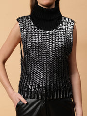 Gaiia Sleeveless High Neck Mettalic Top
