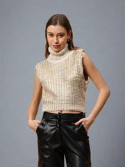 Gaiia Sleeveless High Neck Mettalic Top