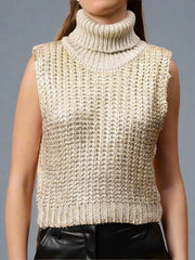 Gaiia Sleeveless High Neck Mettalic Top