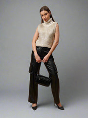 Gaiia Sleeveless High Neck Mettalic Top