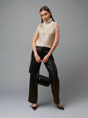 Gaiia Sleeveless High Neck Mettalic Top