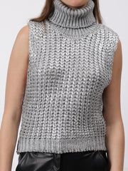 Gaiia Sleeveless High Neck Mettalic Top