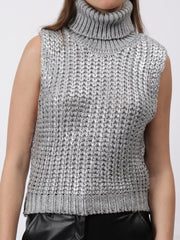 Gaiia Sleeveless High Neck Mettalic Top