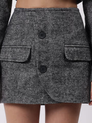 Gaiia Tweed Cropped Blazer And Mini Skirt Set - Black