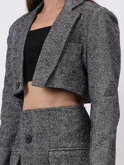Gaiia Tweed Cropped Blazer And Mini Skirt Set - Black