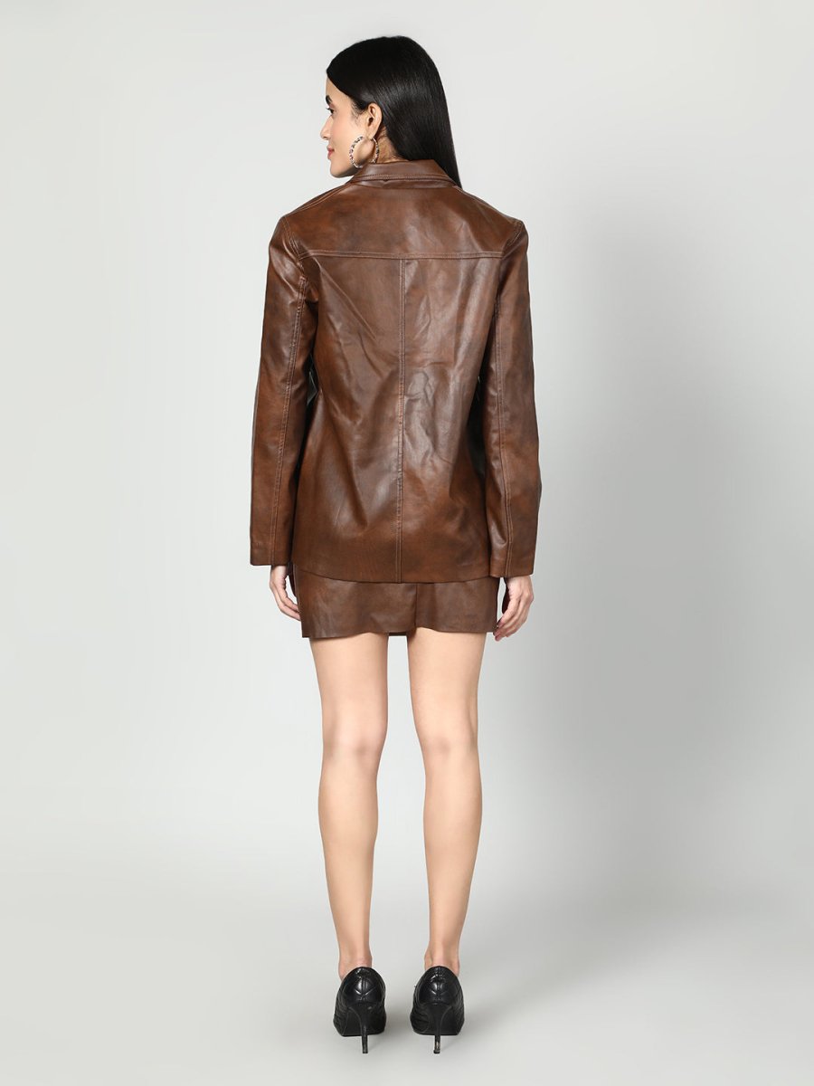 Gaiia Dark Brown Leather Blazer - Brown - GAIIA