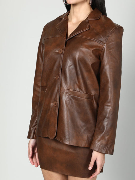 Gaiia Dark Brown Leather Blazer - Brown - GAIIA