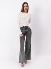 Gaiia Self Design Long Sleeve Crew Neck Top - White