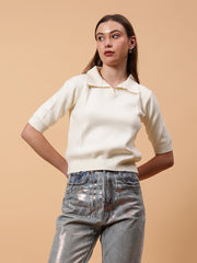 Gaiia Women Collared Winter Top - Off White