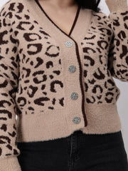 Gaiia Angora Wool Leopard Print Cardigan
