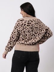 Gaiia Angora Wool Leopard Print Cardigan