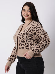 Gaiia Angora Wool Leopard Print Cardigan