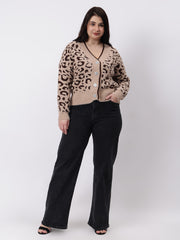 Gaiia Angora Wool Leopard Print Cardigan