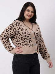 Gaiia Angora Wool Leopard Print Cardigan