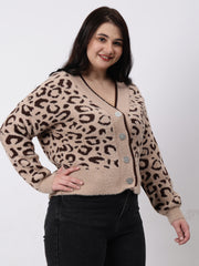 Gaiia Angora Wool Leopard Print Cardigan