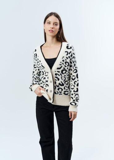 Gaiia Angora Wool Leopard Print Cardigan - GAIIA