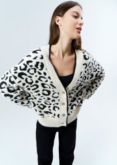 Gaiia Angora Wool Leopard Print Cardigan