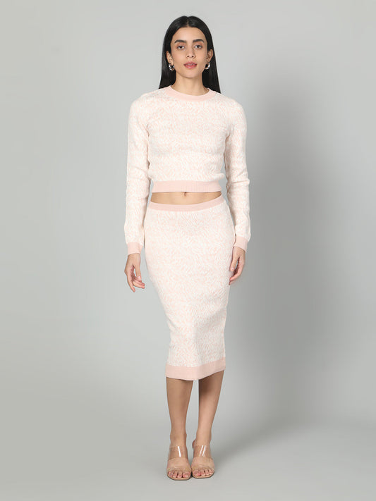 Gaiia Two Color Self Print Skirt Co-Ord Set - Green