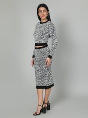 Gaiia Two Color Self Print Skirt Co-Ord Set - Green