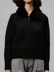 Gaiia Fur Collared Solid Women Zipper Jacket