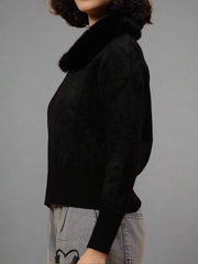 Gaiia Fur Collared Solid Women Zipper Jacket