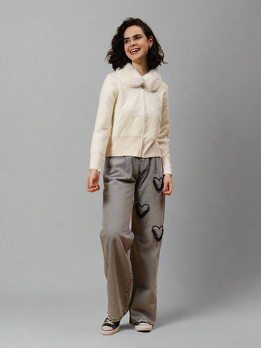 Gaiia Fur Collared Solid Women Zipper Jacket - GAIIA