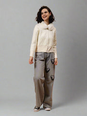 Gaiia Fur Collared Solid Women Zipper Jacket