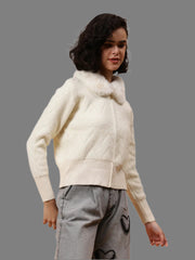 Gaiia Fur Collared Solid Women Zipper Jacket