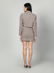 Gaiia Formal Checkered Blazer And Skirt Set - Brown