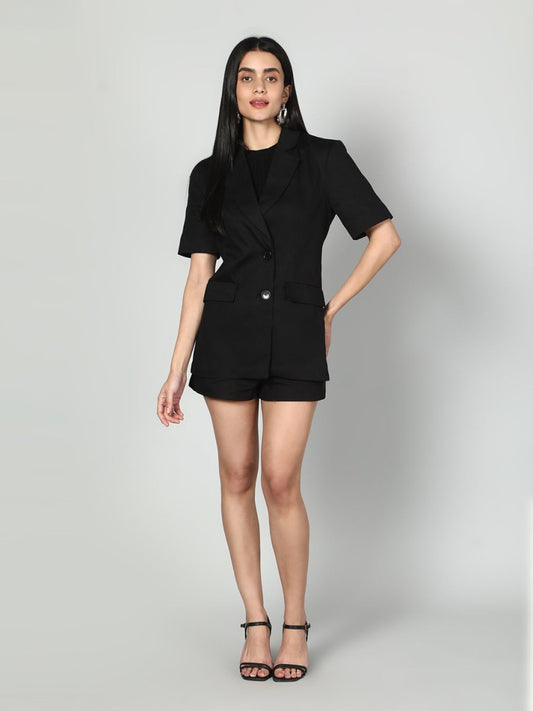 Gaiia Women Solid Half Sleeves Blazer And Shorts Set - GAIIA