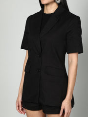 Gaiia Women Solid Half Sleeves Blazer And Shorts Set