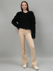 Gaiia Fuzzy Monochrome Button Cardigan