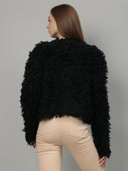 Gaiia Fuzzy Monochrome Button Cardigan
