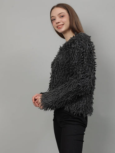 Gaiia Fuzzy Monochrome Button Cardigan - GAIIA