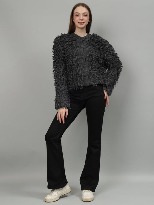 Gaiia Fuzzy Monochrome Button Cardigan - GAIIA