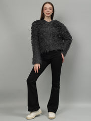 Gaiia Fuzzy Monochrome Button Cardigan