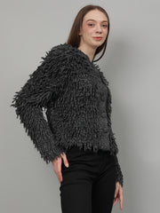 Gaiia Fuzzy Monochrome Button Cardigan