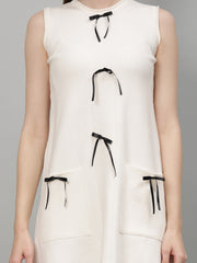 Gaiia Stylish Contrasting Bow Knit Mini Dress - Off White